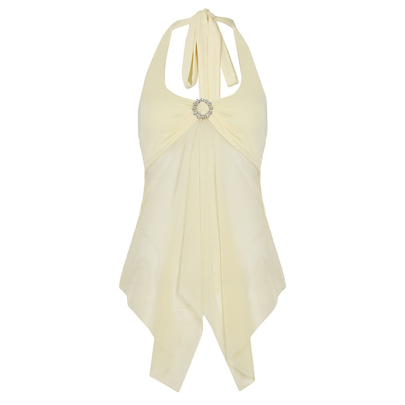 Damen Haltertop mit eleganter Drapierung und funkelndem Detail Drune