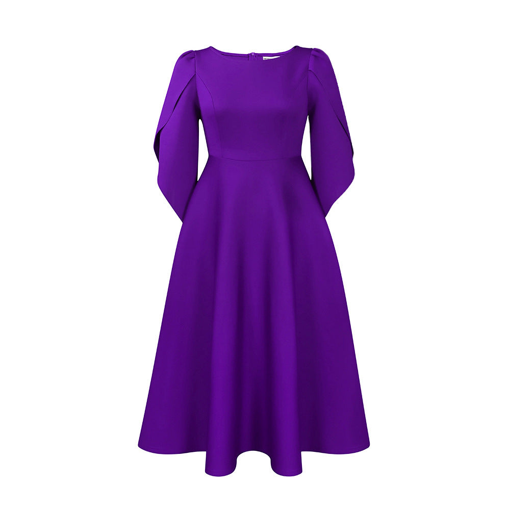 Damen Elegantes Abendkleid mit Handballenärmel und schwingendem Rock Drune