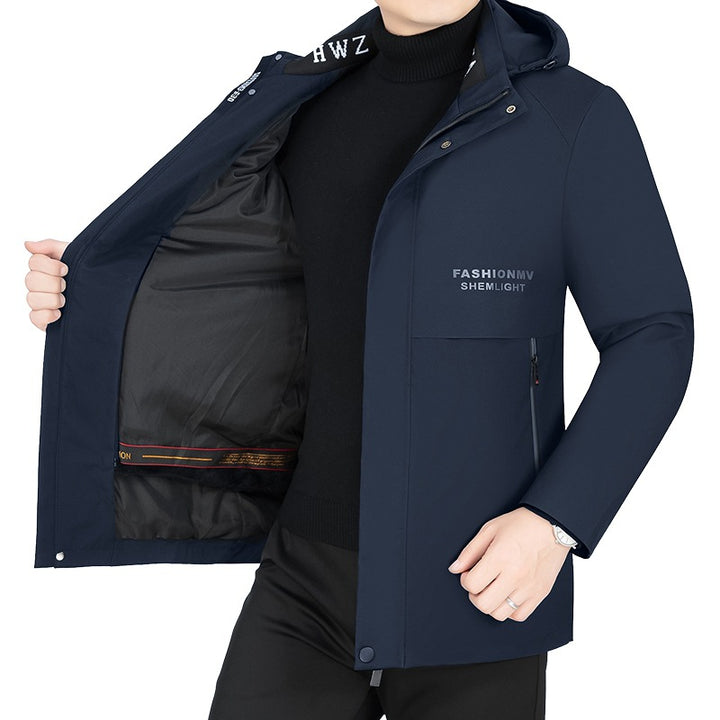 Herren Moderner Urbaner Parka mit fester Kapuze, nahtverdeckten Reißverschlüssen und leichtem Thermofutter Drune