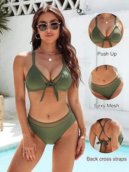 Damen Push-Up-Bikini-Top mit sexy Mesh und Rückenkreuz-Träger Drune