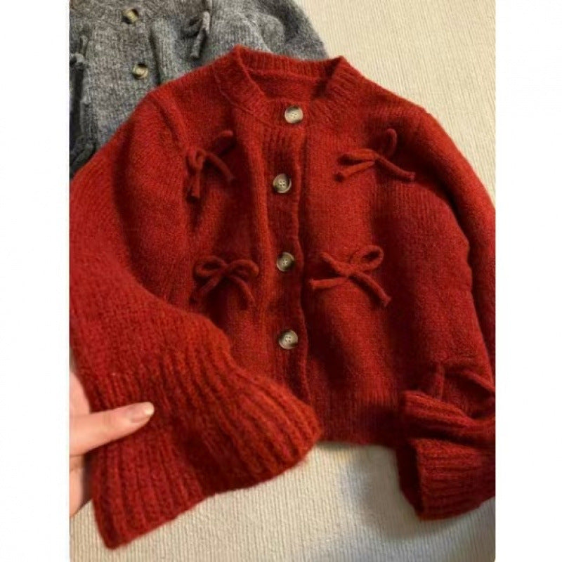 Damen Strickjacke mit dekorativen Schleifen Drune