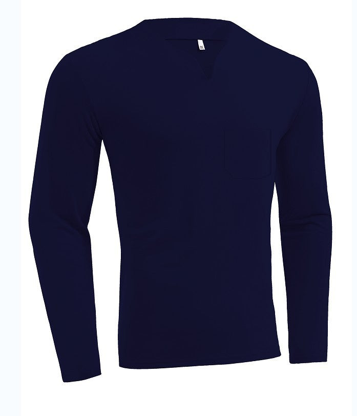 Herren nan Langarmshirt mit V-Ausschnitt Slim Fit Baumwollmix und elastischem Komfortbund Drune