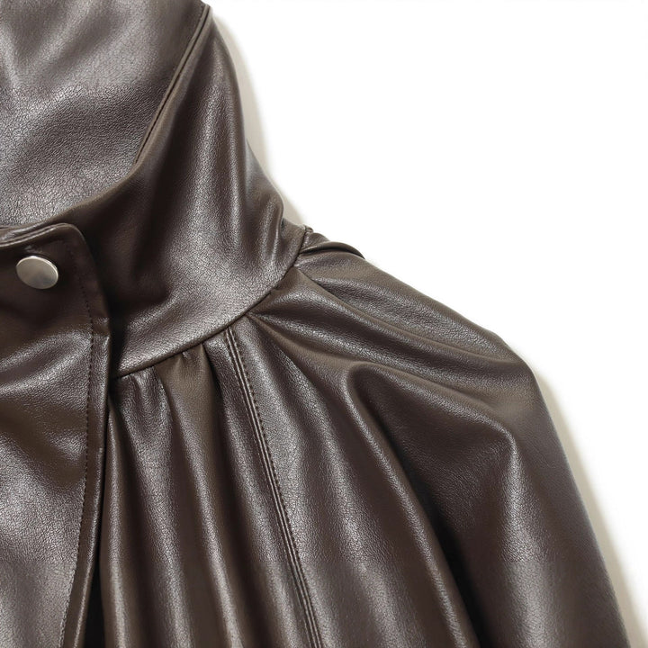 Damen nan kastiger Kunstleder-Blouson mit hohem Stehkragen, geraffter Schulterpartie und ballonärmeln Drune