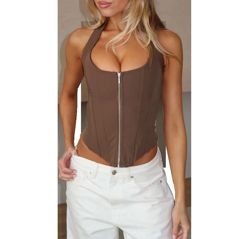 Damen figurbetontes Bustier-Oberteil mit Reißverschluss und verstärktem Schnitt Drune