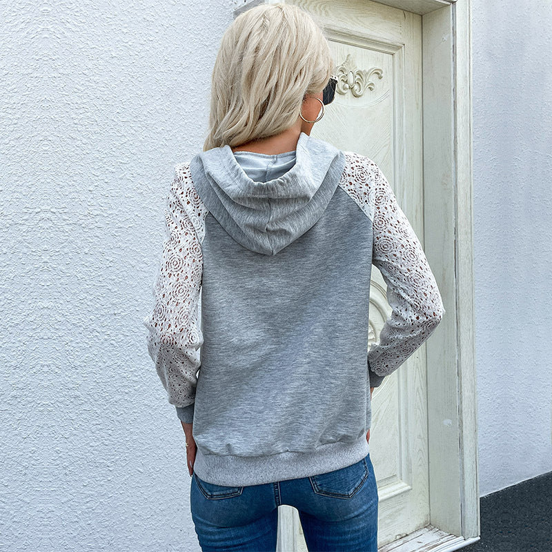 Damen modischer Kapuzenpullover mit Spitzenärmeln Drune