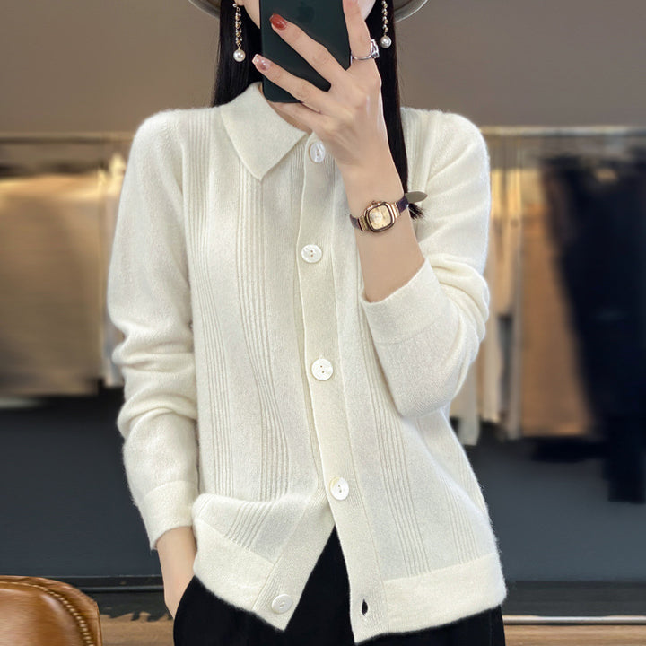 Damen Knopfcardigan mit Hemdkragen und feiner Längsrippenstruktur Drune
