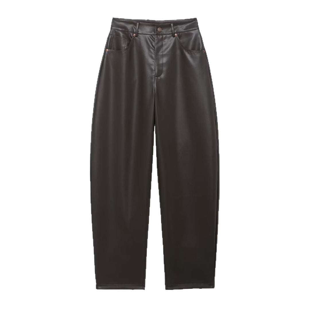 Damen Hochtaillierte Kunstlederhose mit weiter tapered Passform Drune