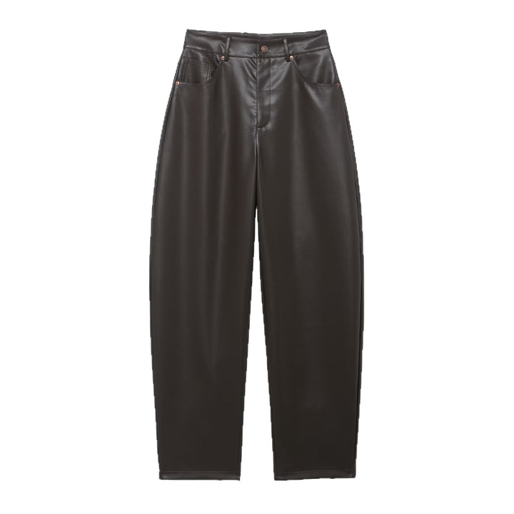 Damen Hochtaillierte Kunstlederhose mit weiter tapered Passform Drune
