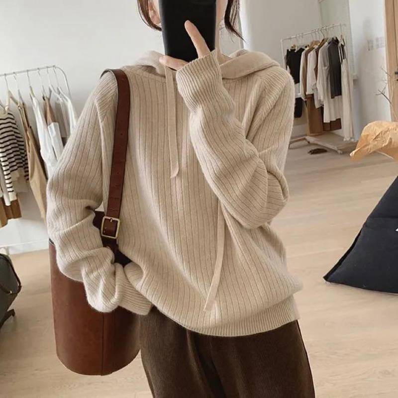 Damen Modischer Kapuzenpullover mit Rippstruktur und lässigem Schnitt Drune