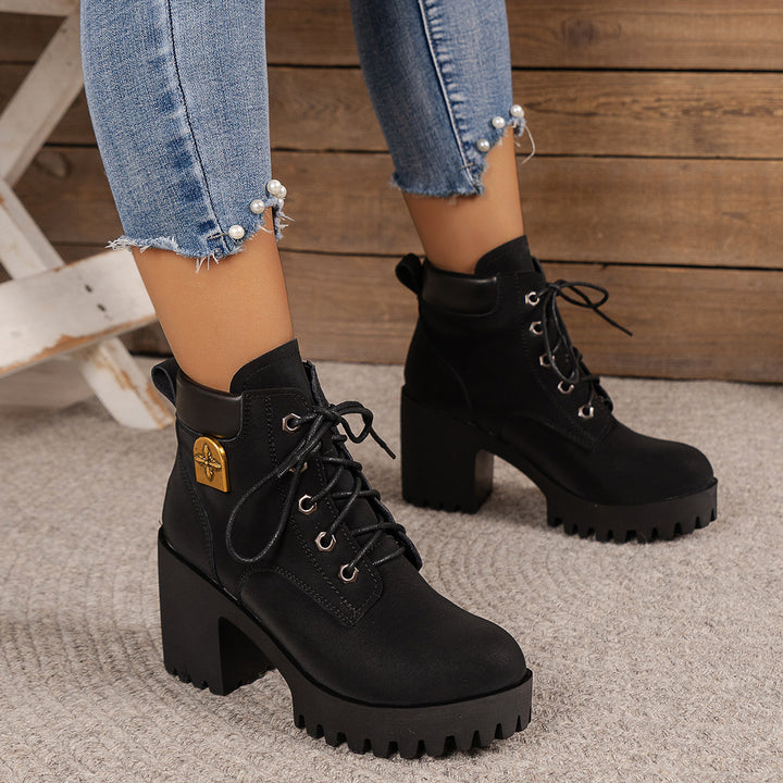 Damen Chunky Heel Combat Boots mit robuster Sohle und stilvollem Schnürung Drune