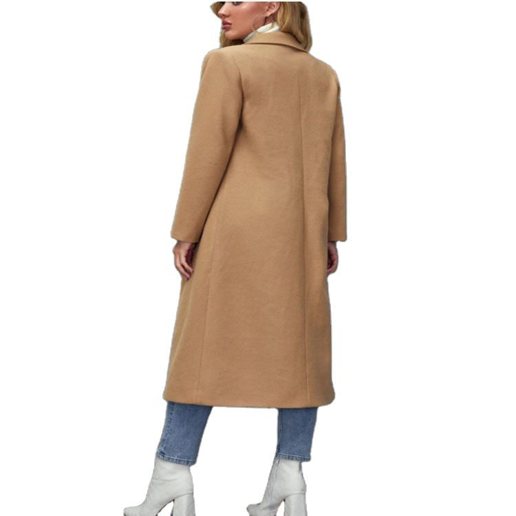 Damen Maxilanger Wollmix-Classiccoat mit minimalistischer Taillierung und verdeckter Knopfleiste Drune