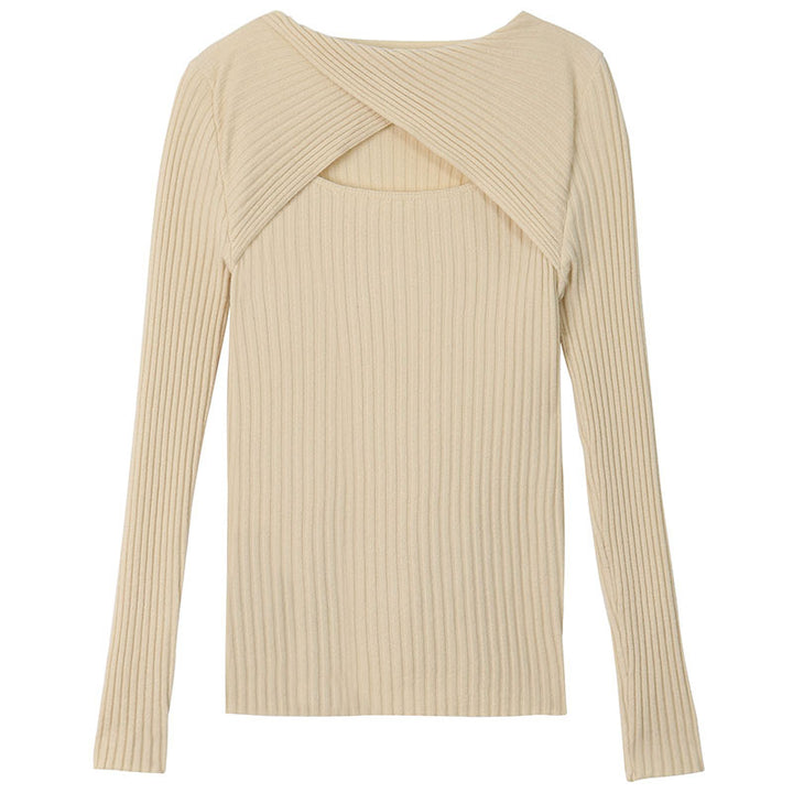 Damen Langarmshirt mit offener Schulterpartie und Rippstrickmuster Drune