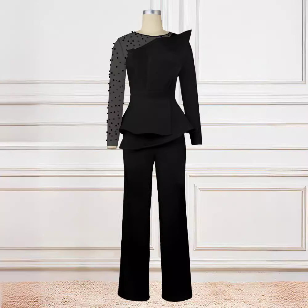 Damen eleganter Jumpsuit mit asymmetrischem Oberteil und raffiniertem Rüschendesign Drune