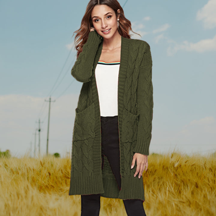 Damen Grobstrick Cardigan mit elegantem Zopfdesign und praktischen Taschen Drune