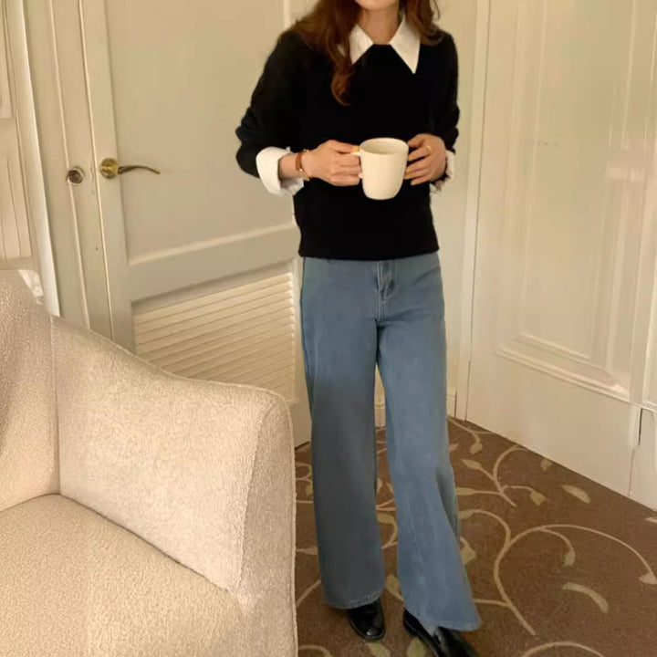 Damen lässiger Pullover mit Blaubestand und modernen Kragen Drune