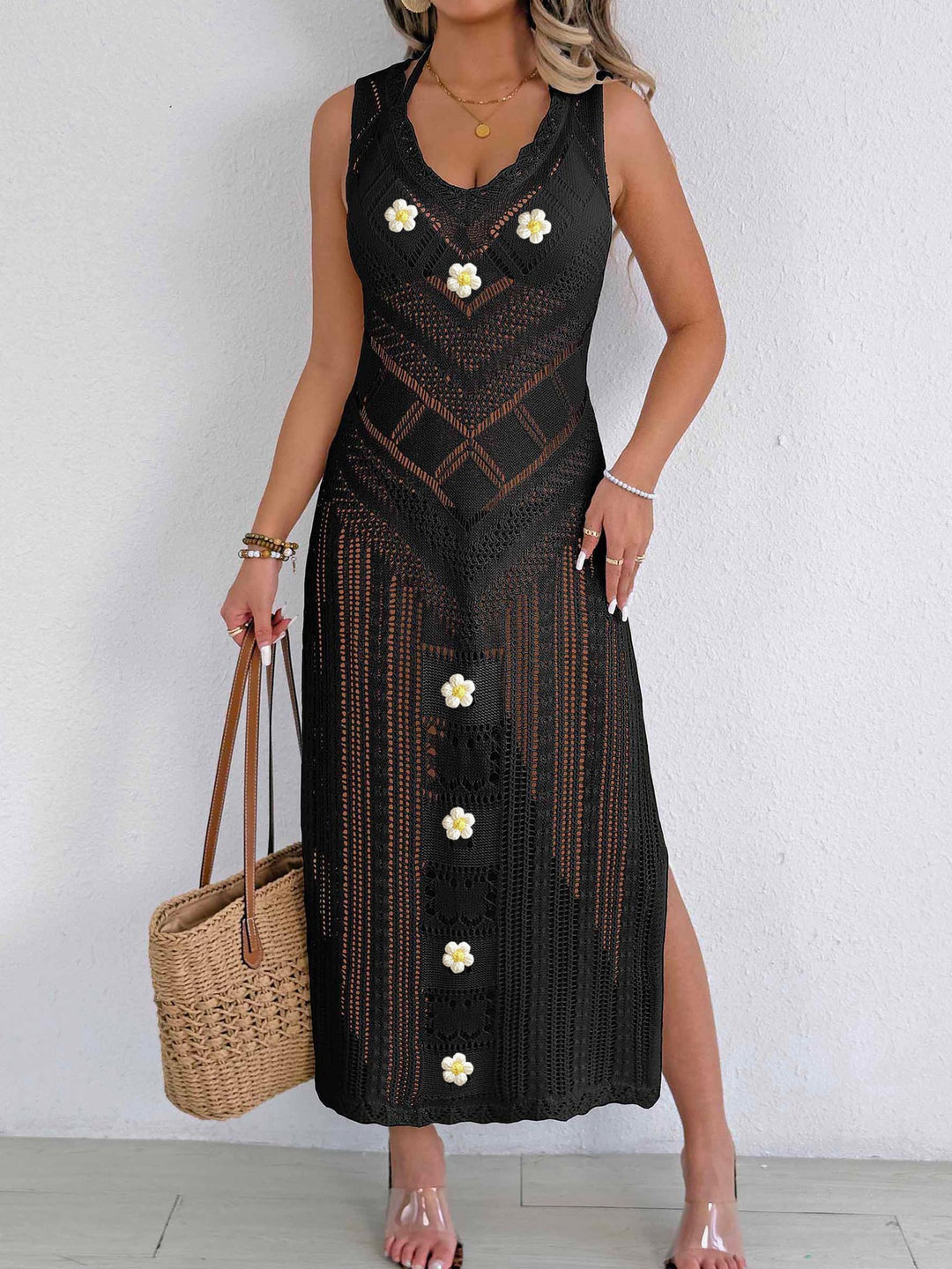 Damen Häkel-Kleid mit floralem Design Drune