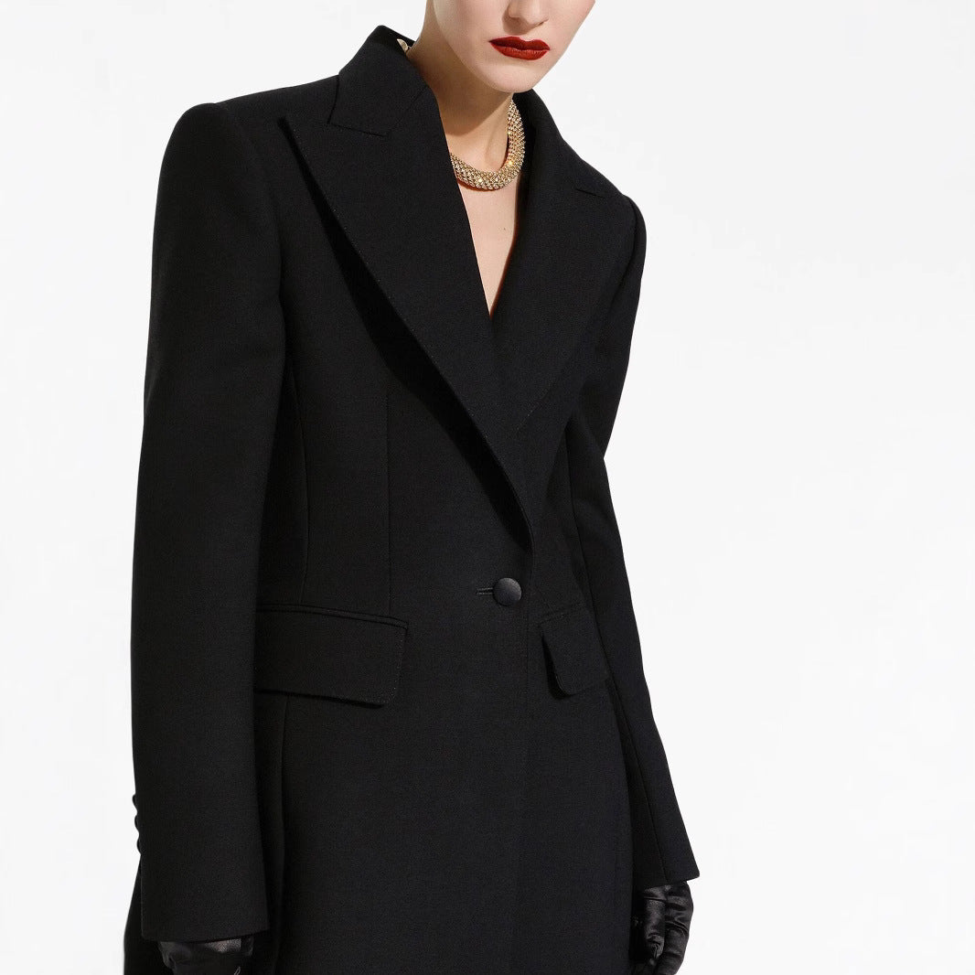 Damen Taillierter Longline-Mantel mit spitzem Revers und Gehschlitz Drune