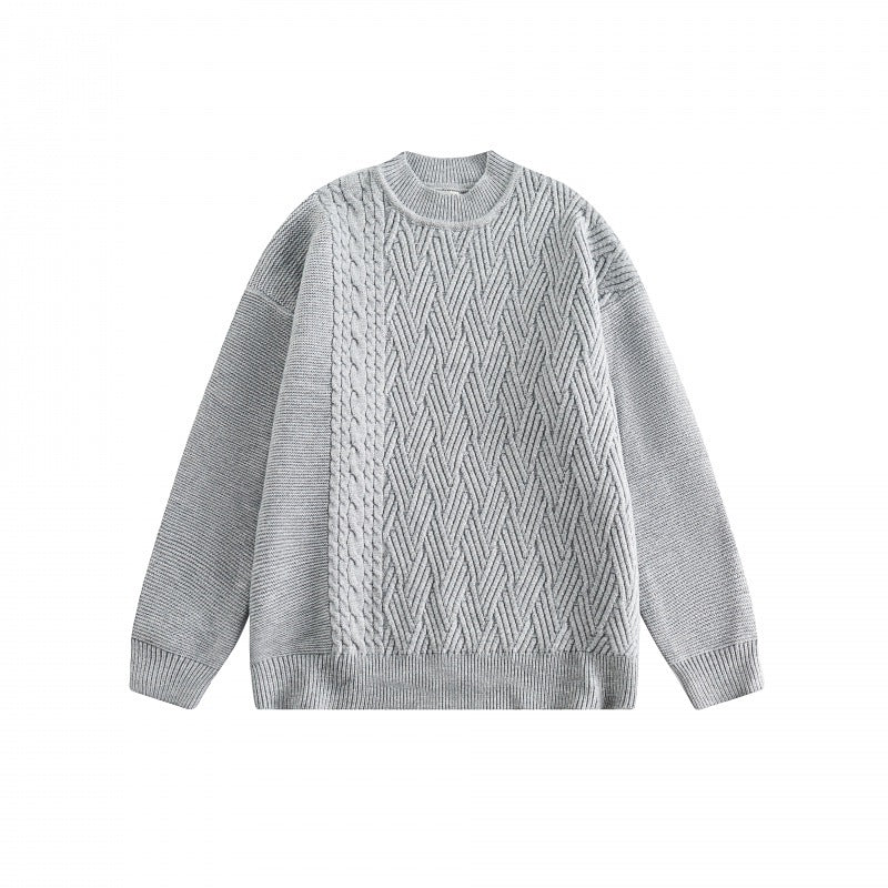 Unisex Oversize-Strickpullover mit asymmetrischem Zopfmuster und Rundhalsausschnitt Drune