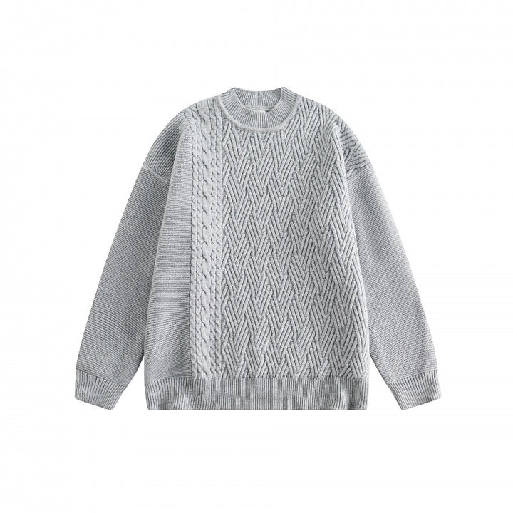 Unisex Oversize-Strickpullover mit asymmetrischem Zopfmuster und Rundhalsausschnitt Drune