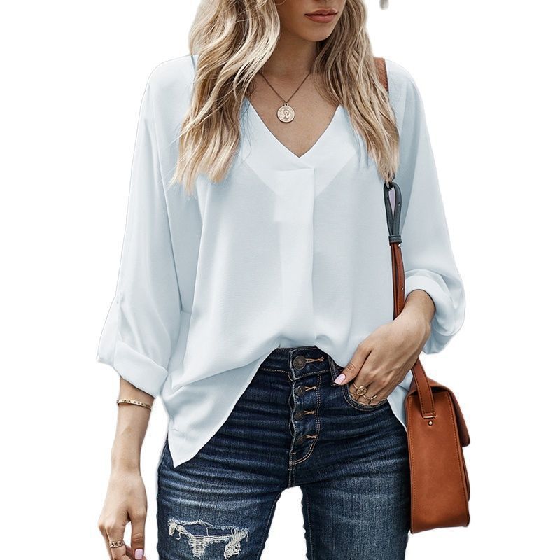Damen lässige Bluse mit V-Ausschnitt Drune
