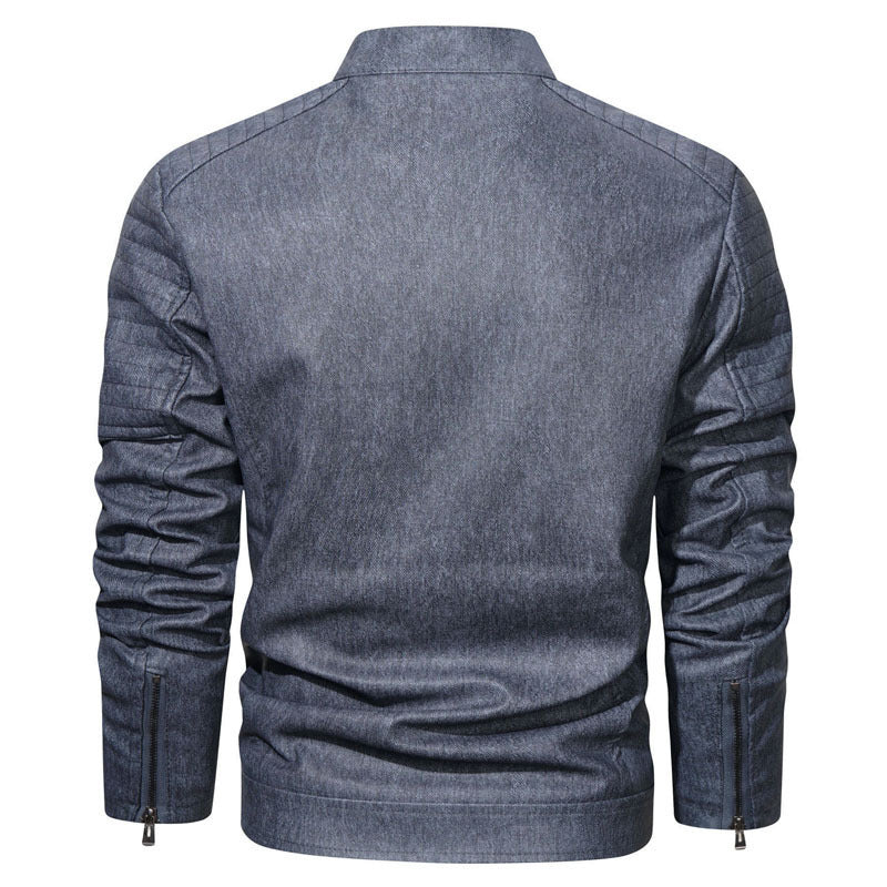 Herren Denim-Optik Bomberjacke mit Stehkragen und gesteppter Schulterpartie Drune
