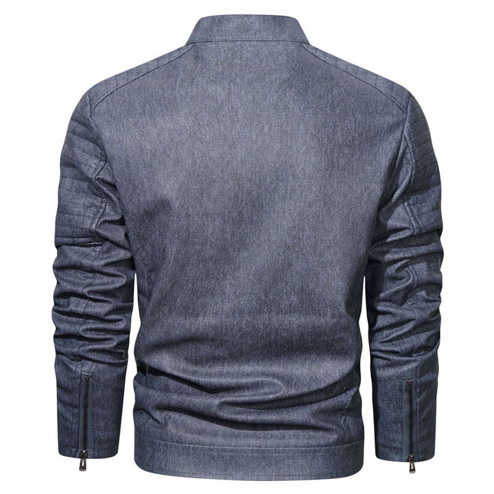 Herren Denim-Optik Bomberjacke mit Stehkragen und gesteppter Schulterpartie Drune