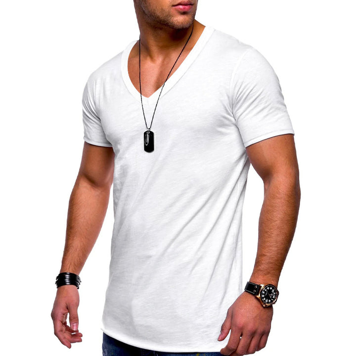 Herren nan V-Ausschnitt T‑Shirt aus feinem Jersey mit schmaler Silhouette und flachen Nähten Drune