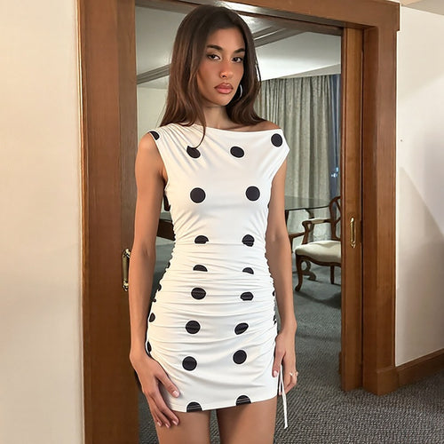 Damen verspieltes Wickelkleid mit asymmetrischem Träger und Punkten Drune