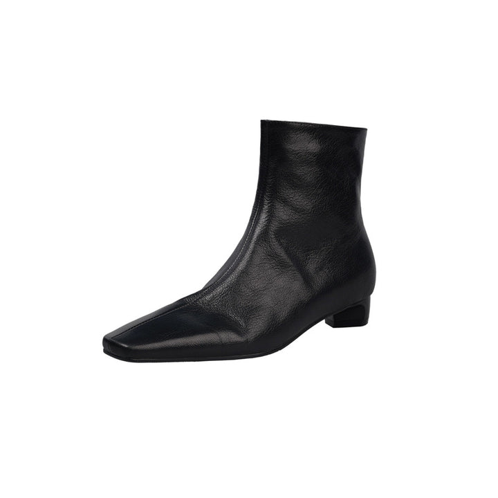 Damen Elegante Leder‑Ankle‑Boots mit quadratischer Zehenform, kurzem Sculpted‑Absatz und Innenreißverschluss Drune