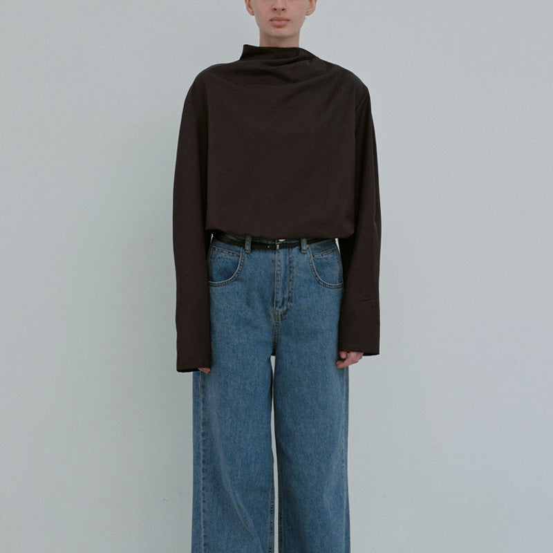 Damen Elegantes Oberteil mit asymmetrischem Kragen und langen Ärmeln Drune