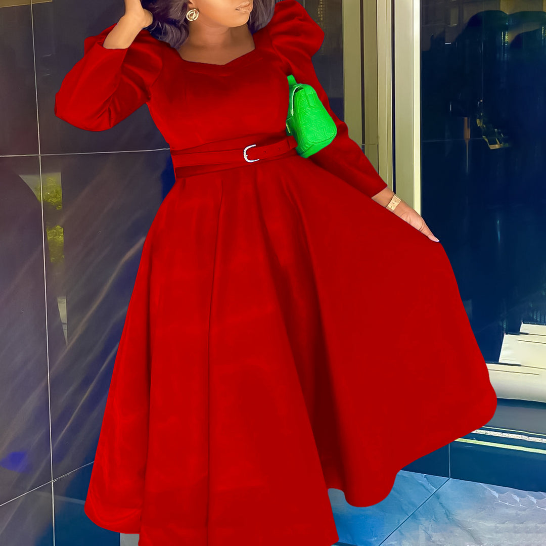 Damen Maxikleid mit elegantem Square-Ausschnitt und strukturierter Taillierung Drune