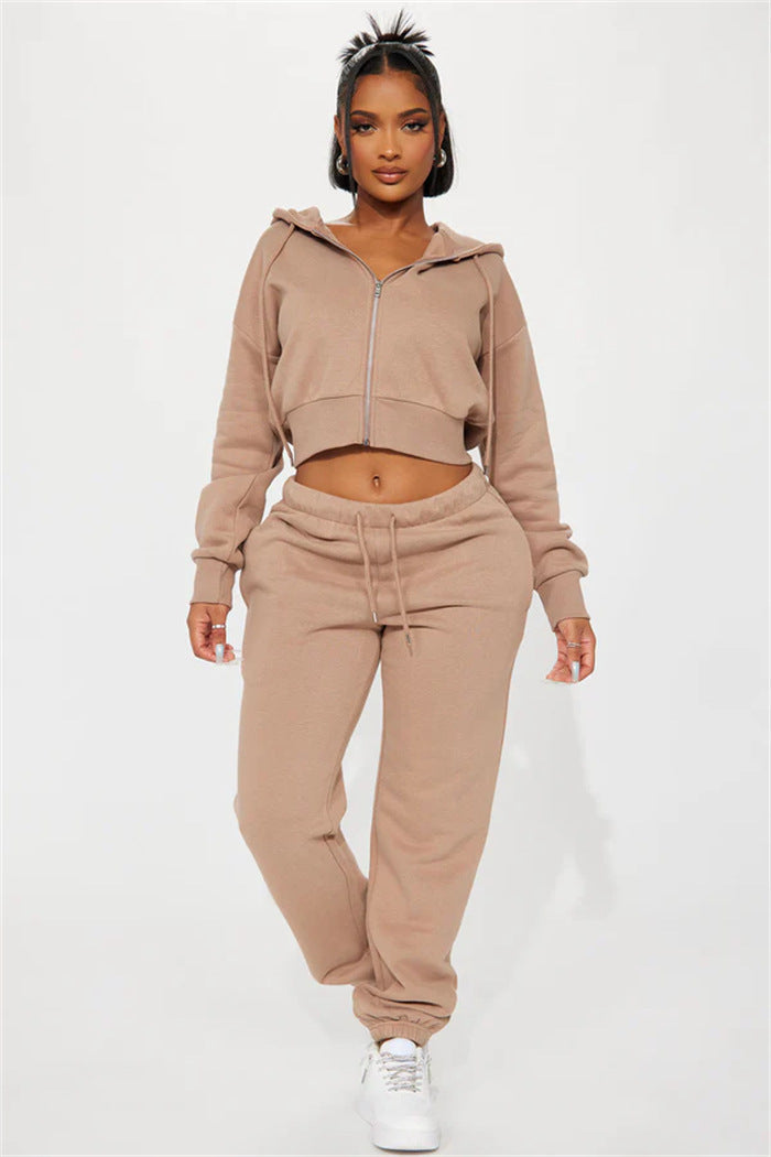 Damen lässiges Sweatset mit cropped Hoodie und weiten Hosen Drune