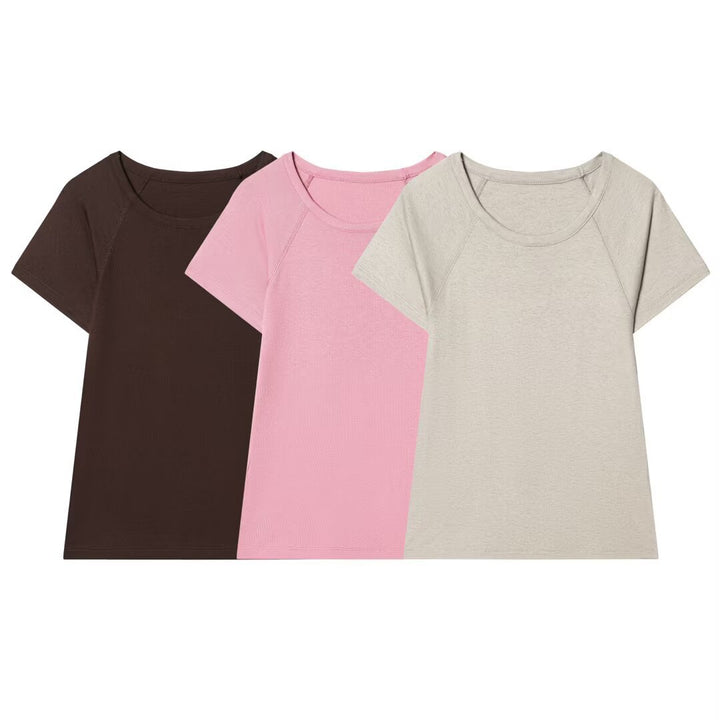 Damen Casual T-Shirt mit rundem Halsausschnitt und bequemen Raglanärmeln Drune
