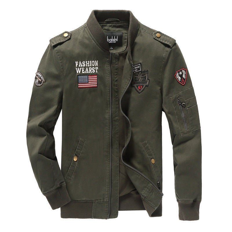 Herren nan militärisch inspirierte Bomberjacke mit gestickten Patches, Ärmel-Tasche und elastischen Rippbündchen Drune
