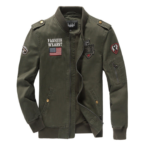 Herren nan militärisch inspirierte Bomberjacke mit gestickten Patches, Ärmel-Tasche und elastischen Rippbündchen Drune