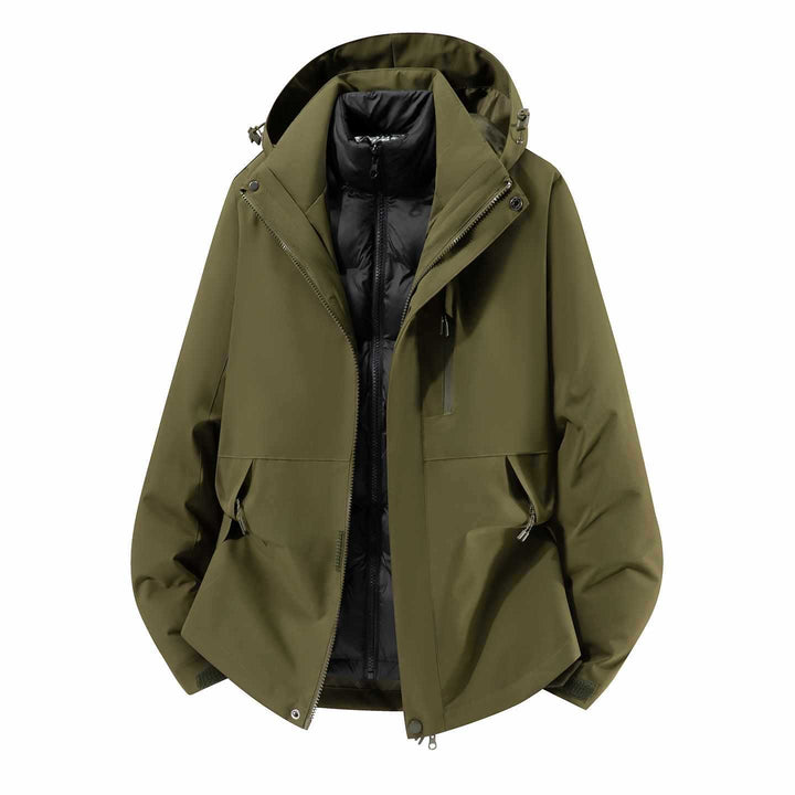Herren Wasserfeste dreiteilige Winterjacke mit abnehmbarer Daunen-Innenjacke und Kapuze Drune