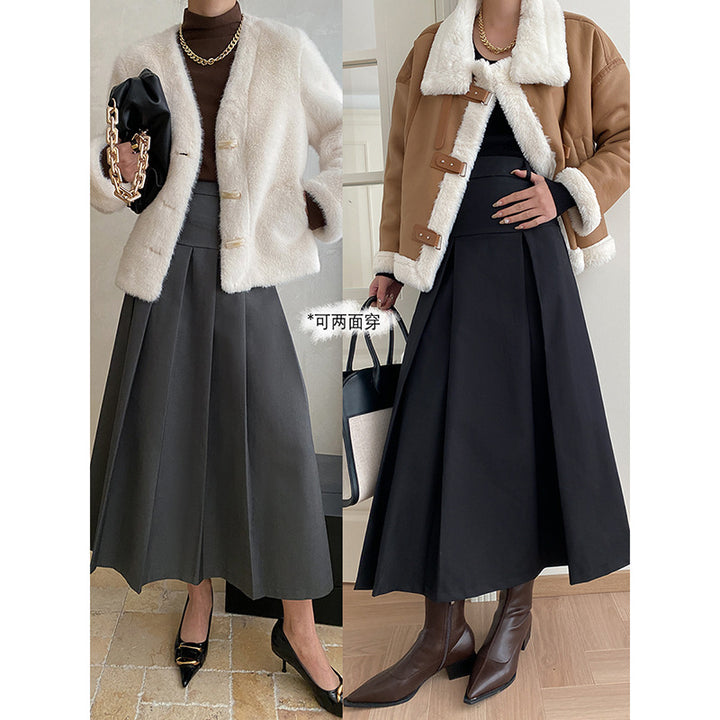 Damen eleganter Maxirock mit Faltenwurf und hohem Bund Drune