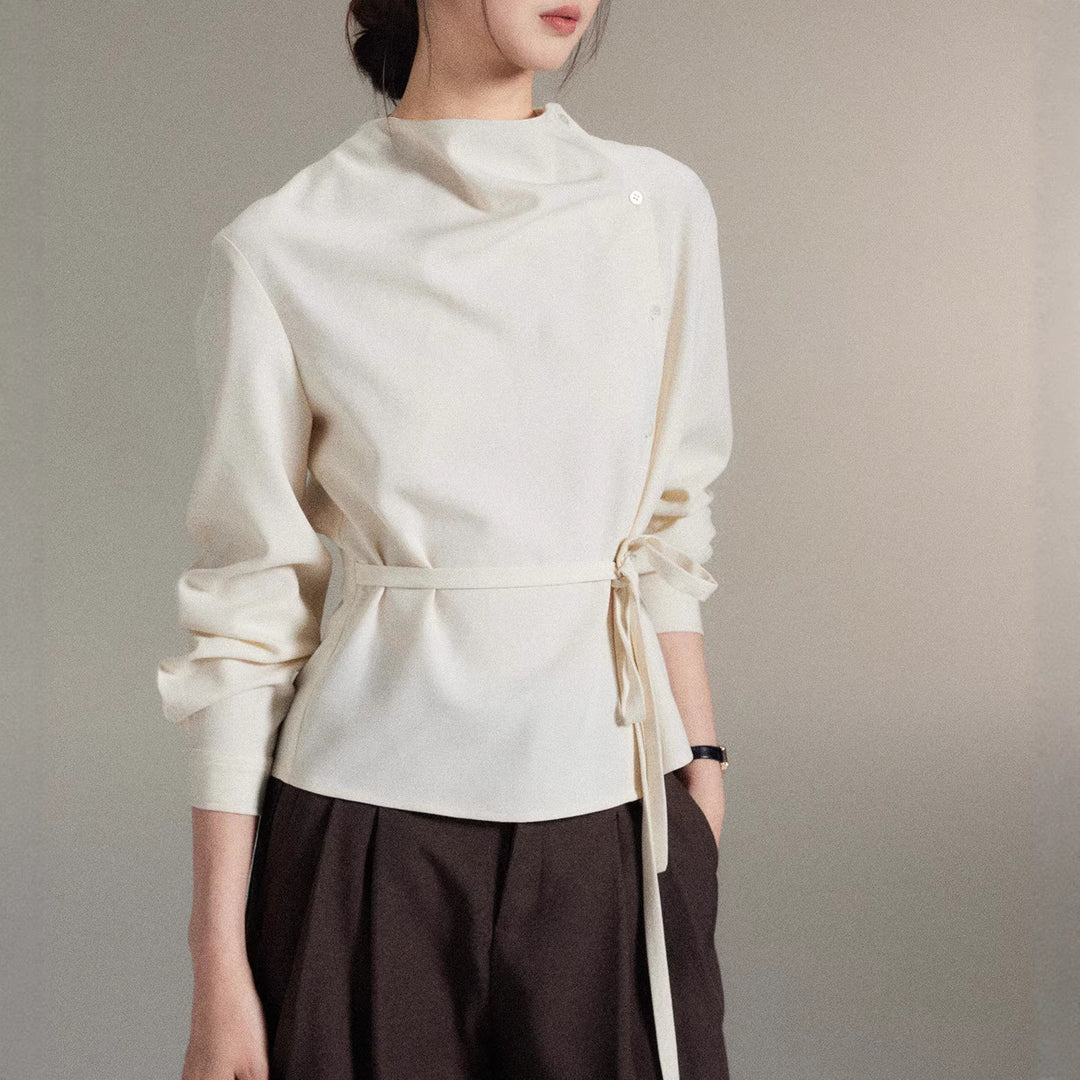 Damen Modische Bluse mit Wickel-Ausschnitt Drune