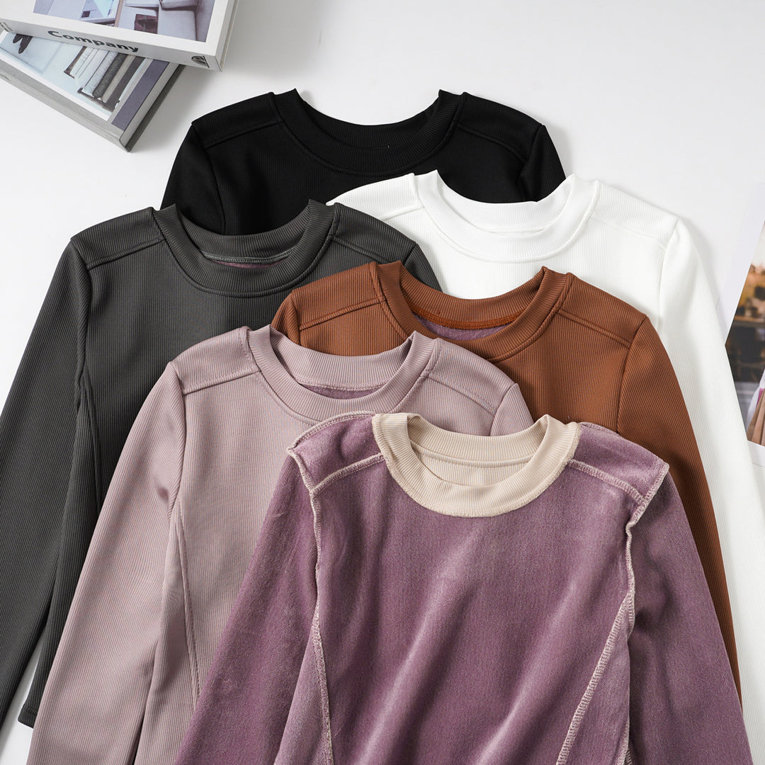 Damen modisches Cropped-Langarmshirt mit Rippstruktur Drune