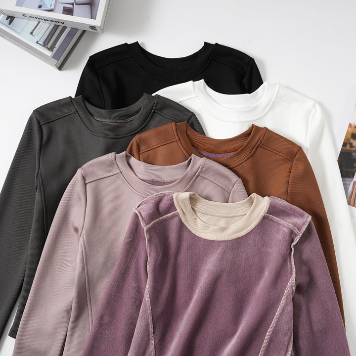 Damen modisches Cropped-Langarmshirt mit Rippstruktur Drune