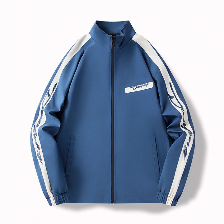 Herren Leichte Trackjacke im Retro‑Sportlook mit Stehkragen, durchgehendem Reißverschluss und Kontraststreifen Drune