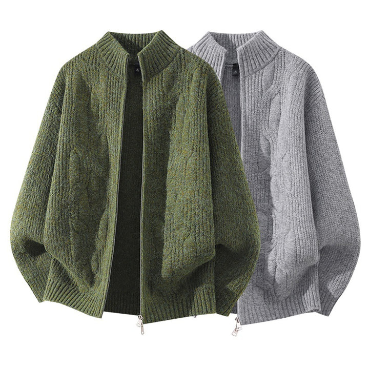 Damen Weicher Oversize‑Zopfmuster‑Cardigan mit Stehkragen & Zwei‑Wege‑Reißverschluss Drune