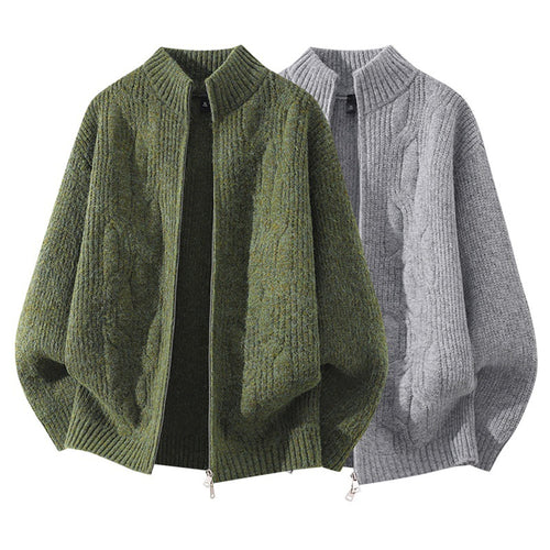 Damen Weicher Oversize‑Zopfmuster‑Cardigan mit Stehkragen & Zwei‑Wege‑Reißverschluss Drune