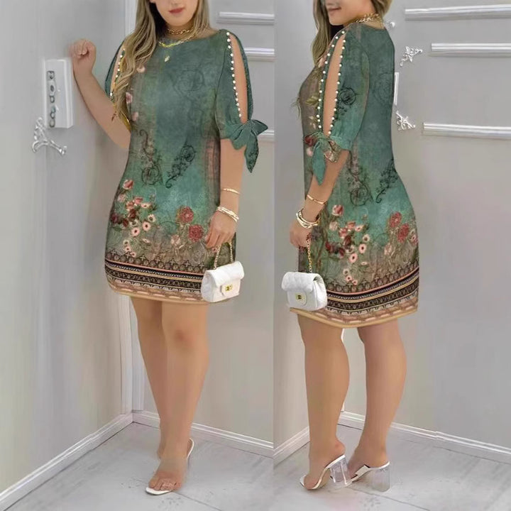 Damen Romantisches Minikleid mit transparenten Ärmeln und verspieltem Blumenmuster Drune