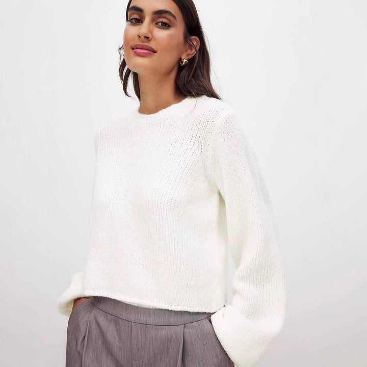 Damen lässiger Strickpullover mit elegantem Rückenausschnitt und Knoten Drune