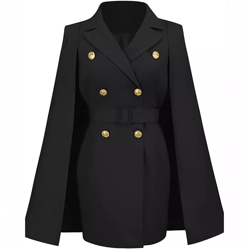 Damen Kurzblazerkleid mit Cape-Ärmeln und doppelreihiger Zierknopfleiste Drune