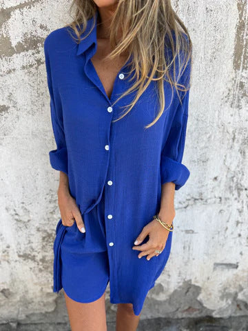 Damen Langärmlige Hemdbluse im Oversize-Stil mit Knopfleiste Drune