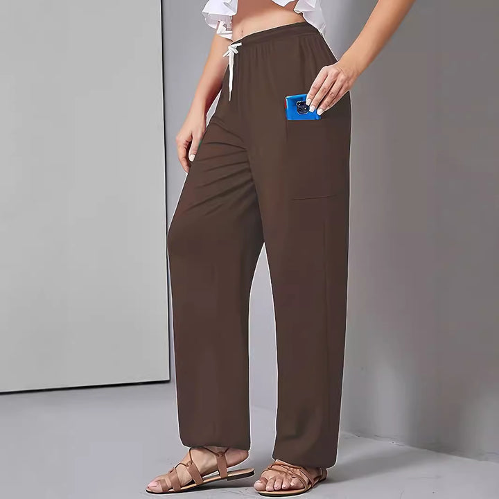 Damen Lockerer Jersey-Loungehose mit Elastikbund, Kordelzug und großer Seitentasche Drune