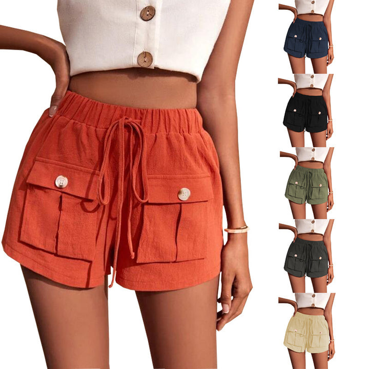 Damen lässige Shorts mit praktischen Taschen und komfortablem Kordelzug Drune