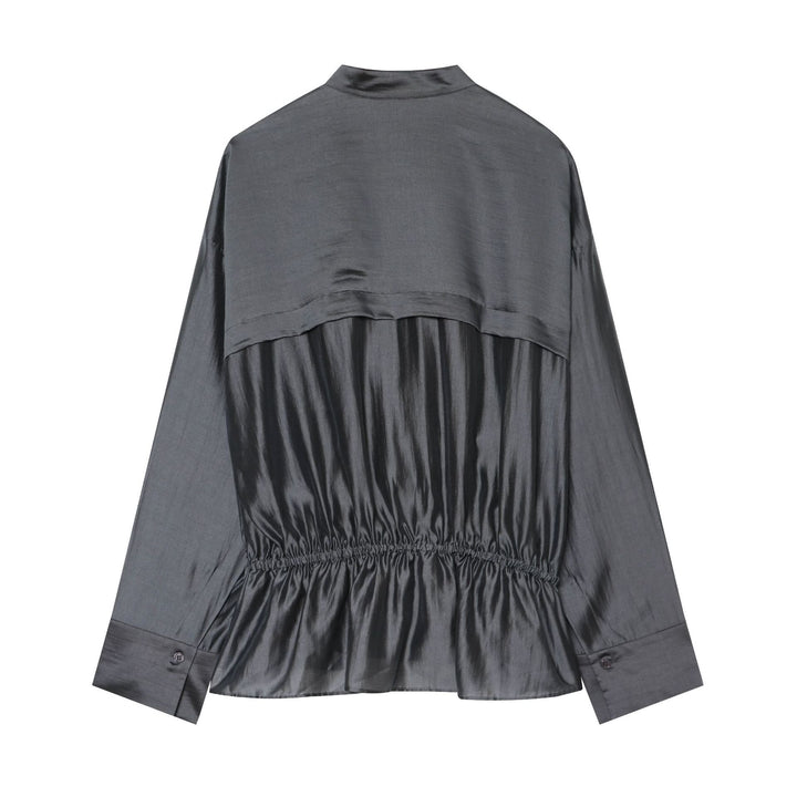 Damen Wickelbluse mit Tunnelzug‑Taillierung und Stehkragen Drune